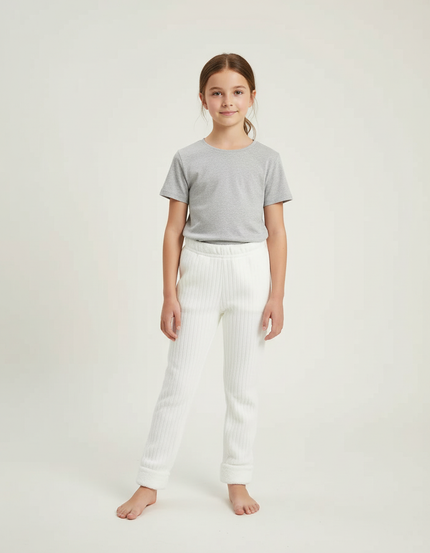 Pantalon Blanc Côtelé Molletonné Confortable Enfant Fille
