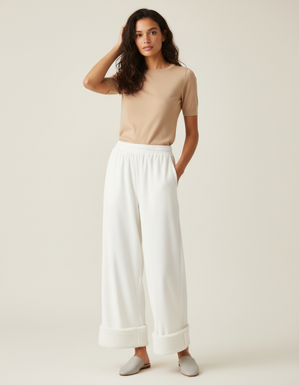 Pantalon Blanc Côtelé Ample Décontracté Doux Femme - Molleton