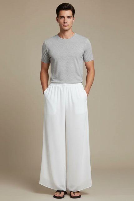 Pantalon Blanc Fluide Ample Décontracté Léger Homme - Viscose