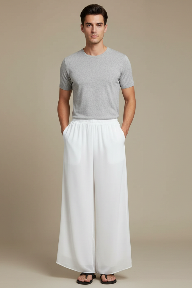 Pantalon Blanc Fluide Ample Décontracté Léger Homme - Viscose