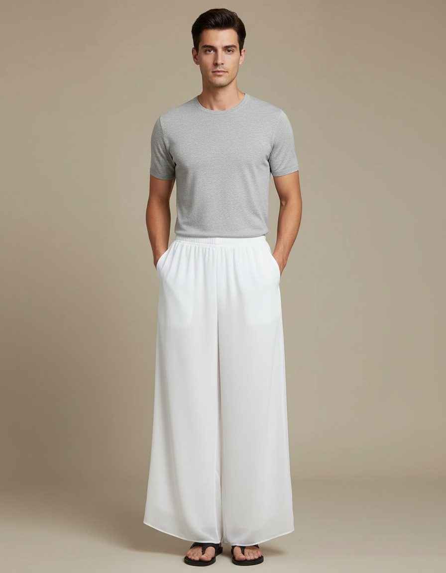 Pantalon Blanc Fluide Ample Décontracté Léger Homme - Viscose