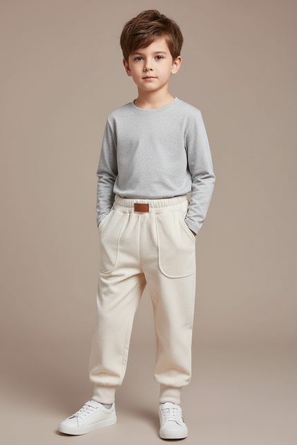 Pantalon Blanc Poche Devant - Beige Cordé