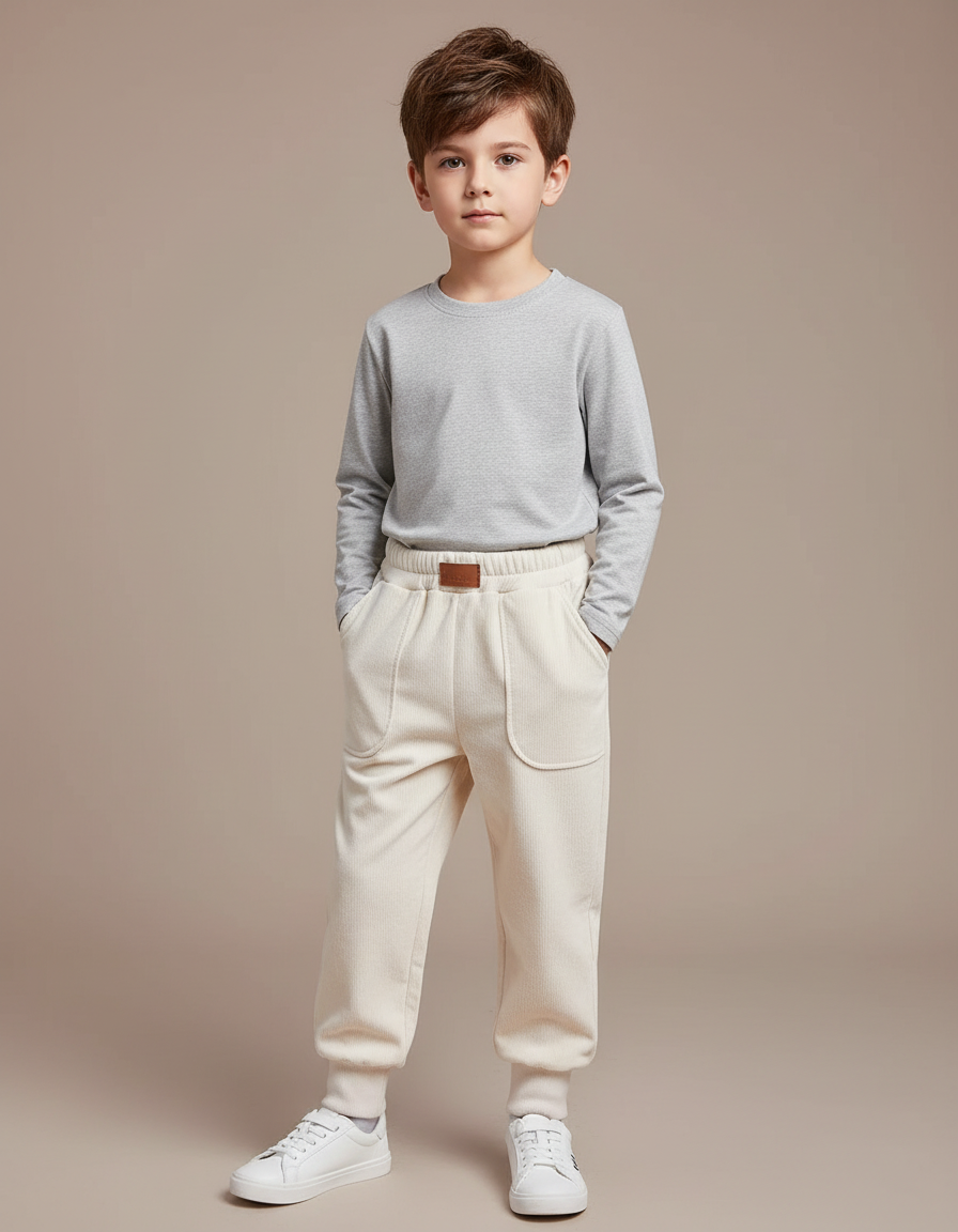 Pantalon Blanc Poche Devant - Beige Cordé