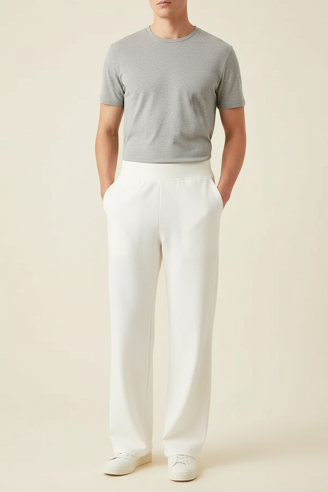 Pantalon Blanc Ample Droit Décontracté Confortable - Molleton