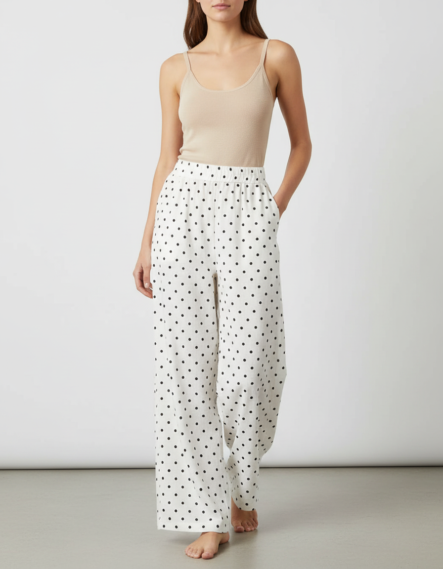 Pantalon Fluide Imprimé Noir Et Blanc - Lin