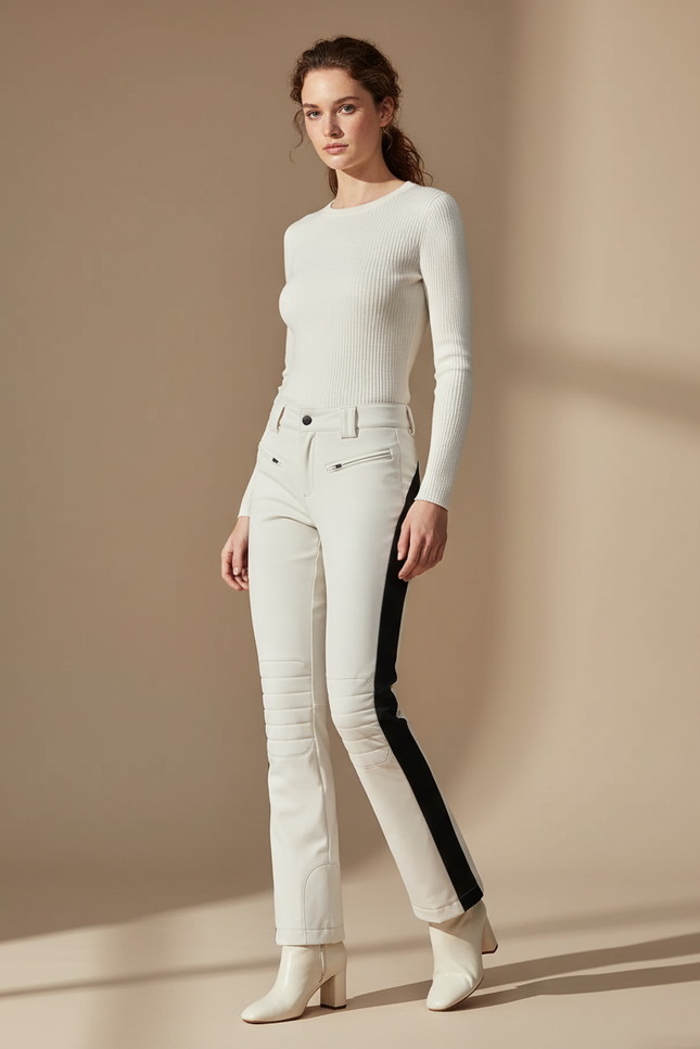 Pantalon Blanc Ski Slim Femme Élastique Hiver - Simili cuir