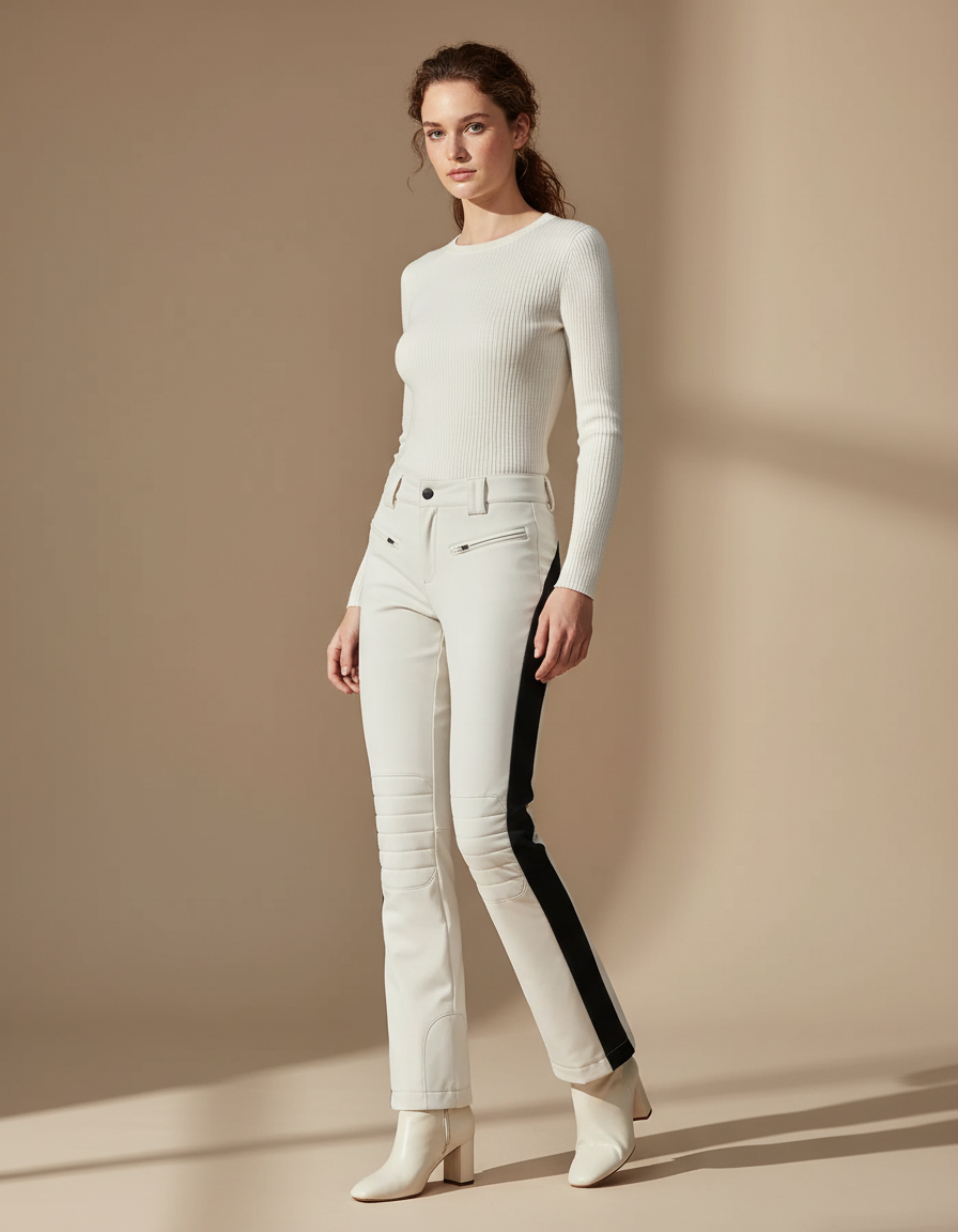 Pantalon Blanc Ski Slim Femme Élastique Hiver - Simili cuir