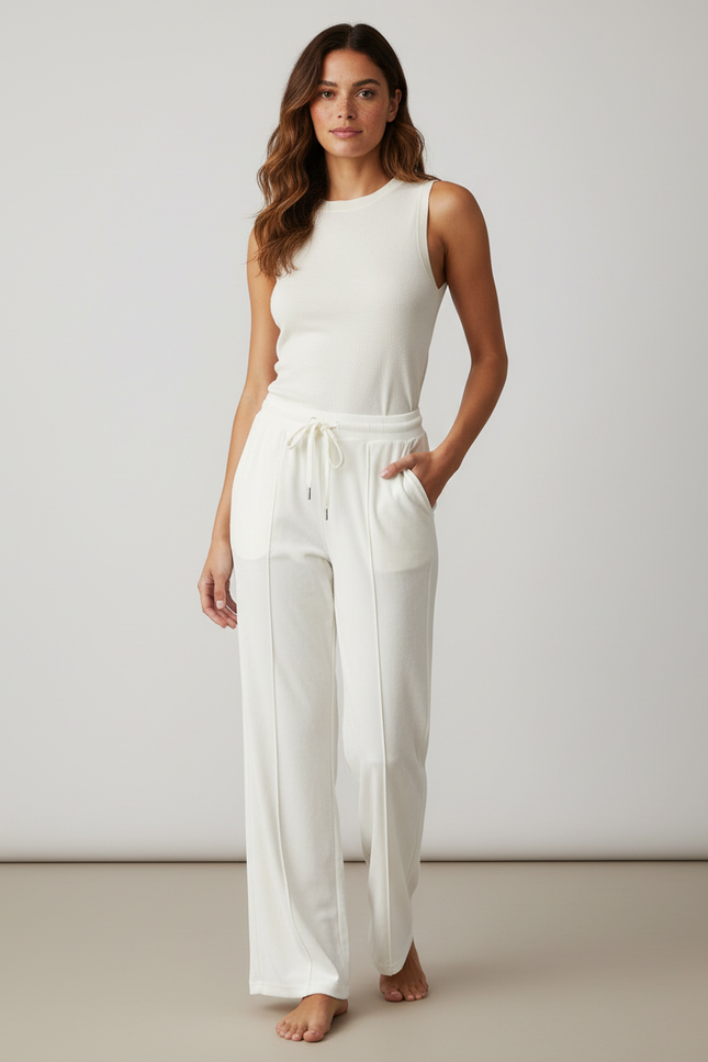 Pantalon Blanc Ample Cordon Décontracté Confortable - Molleton