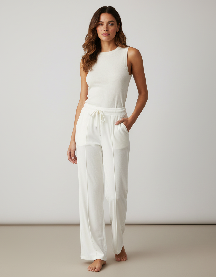 Pantalon Blanc Ample Cordon Décontracté Confortable - Molleton