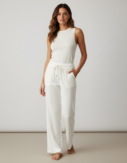 Pantalon Blanc Ample Cordon Décontracté Confortable - Molleton