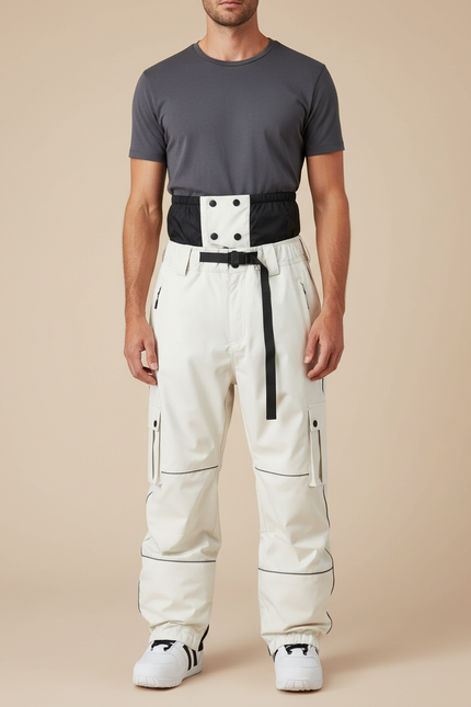 Pantalon Blanc Cargo Ample Impermébre Coupe-Vent - Polyester