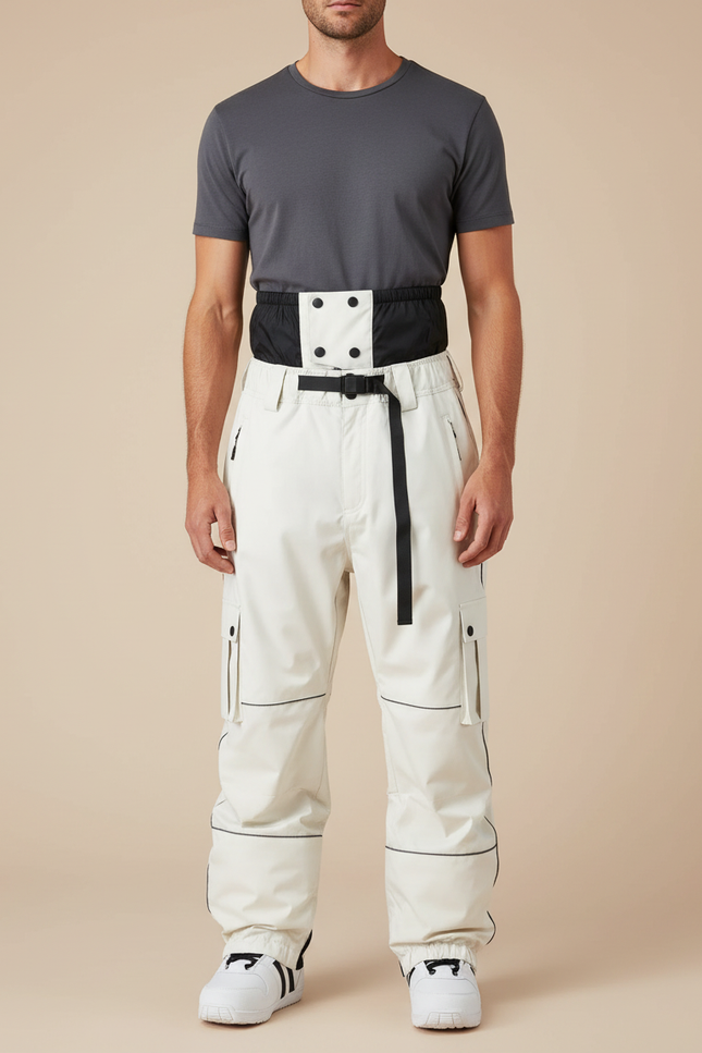 Pantalon Blanc Cargo Ample Impermébre Coupe-Vent - Polyester
