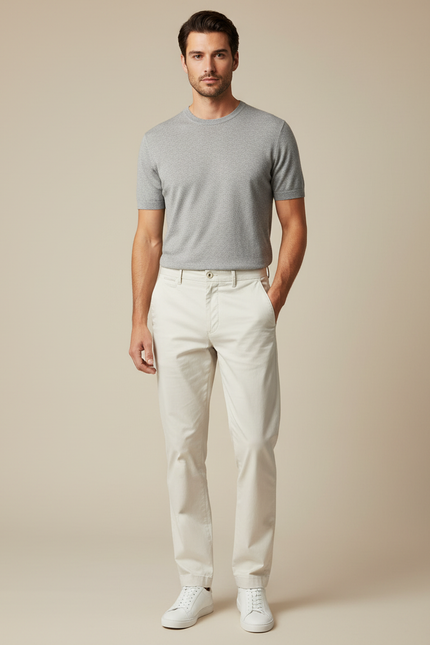 Pantalon Blanc Coton Slim Casual Homme - Beige