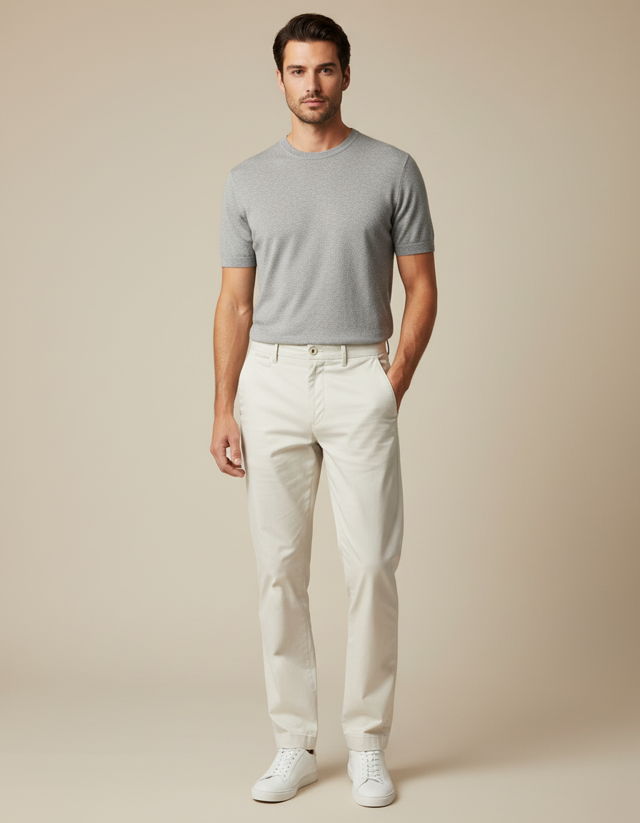 Pantalon Blanc Coton Slim Casual Homme - Beige