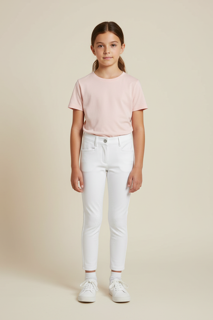 Pantalon Blanc Équestre Fille Silicone Slim - Polyester
