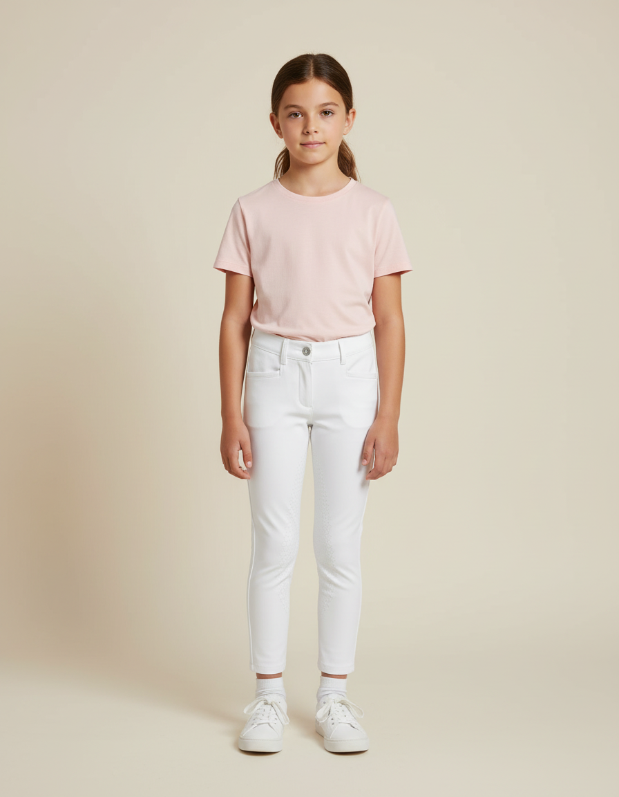Pantalon Blanc Équestre Fille Silicone Slim - Polyester