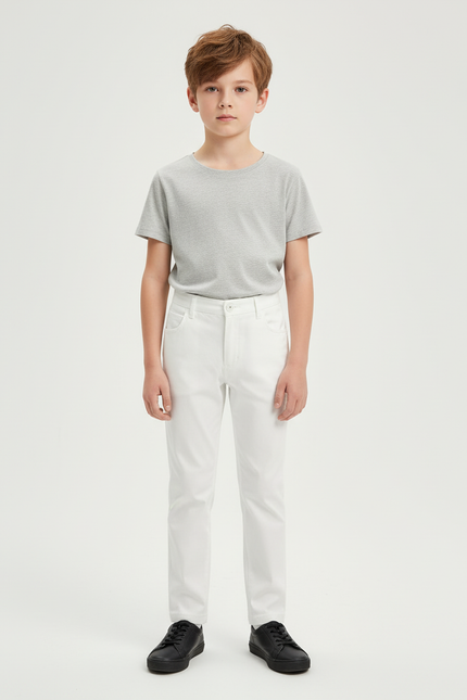 Pantalon Blanc Droit Élégant Garçon - Gabardine