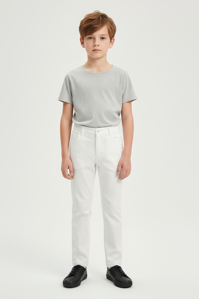 Pantalon Blanc Droit Élégant Garçon - Gabardine