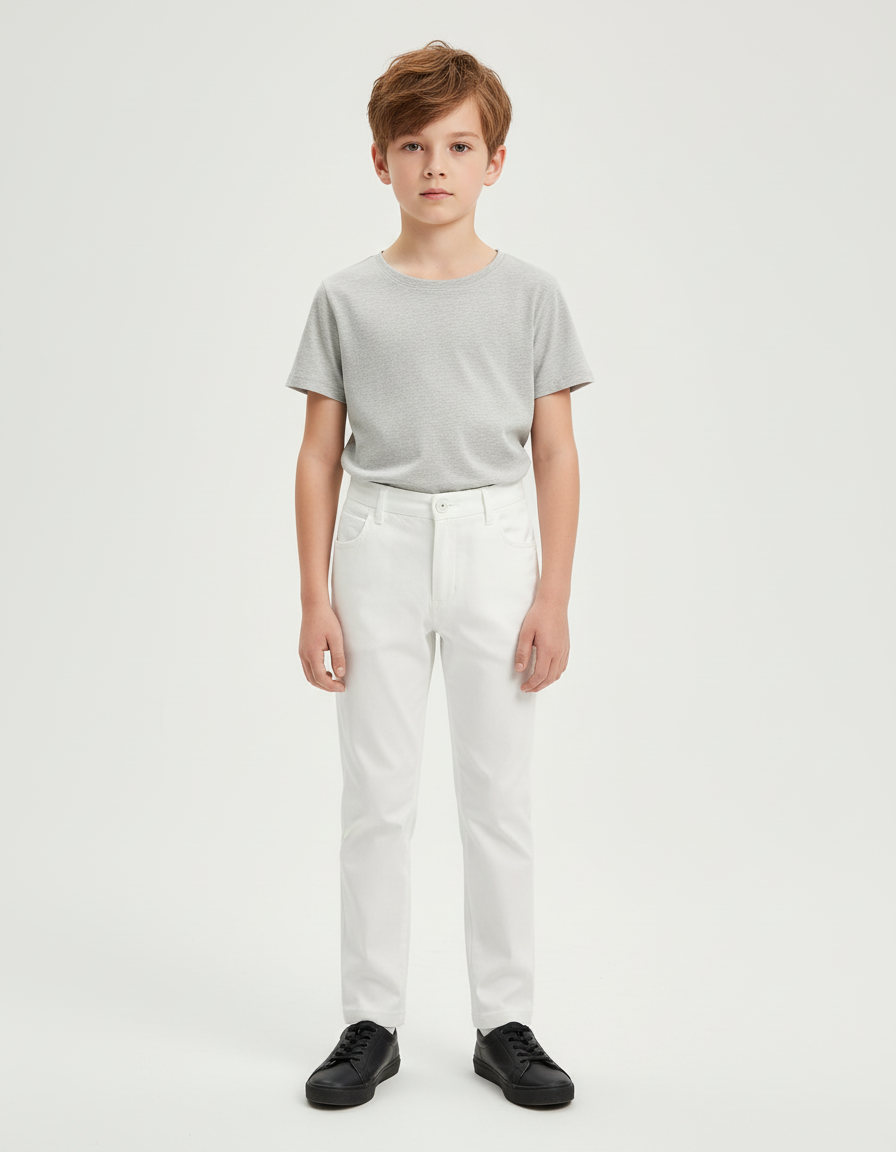 Pantalon Blanc Droit Élégant Garçon - Gabardine
