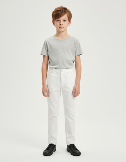 Pantalon Blanc Droit Élégant Garçon - Gabardine