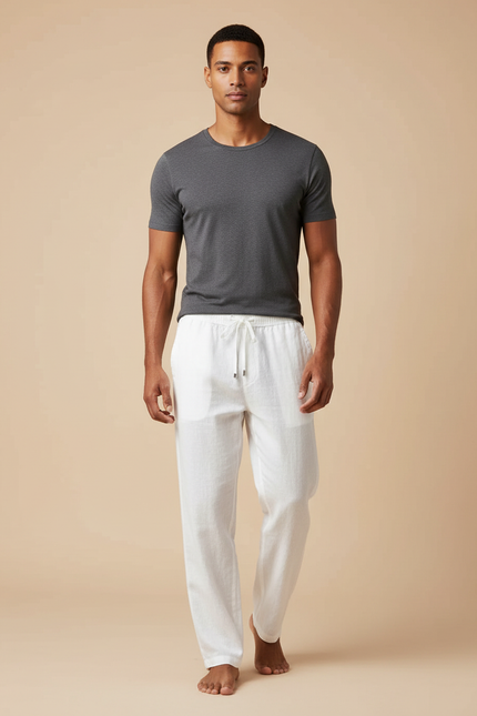 Pantalon Blanc Lin Cordon Léger Homme Décontracté