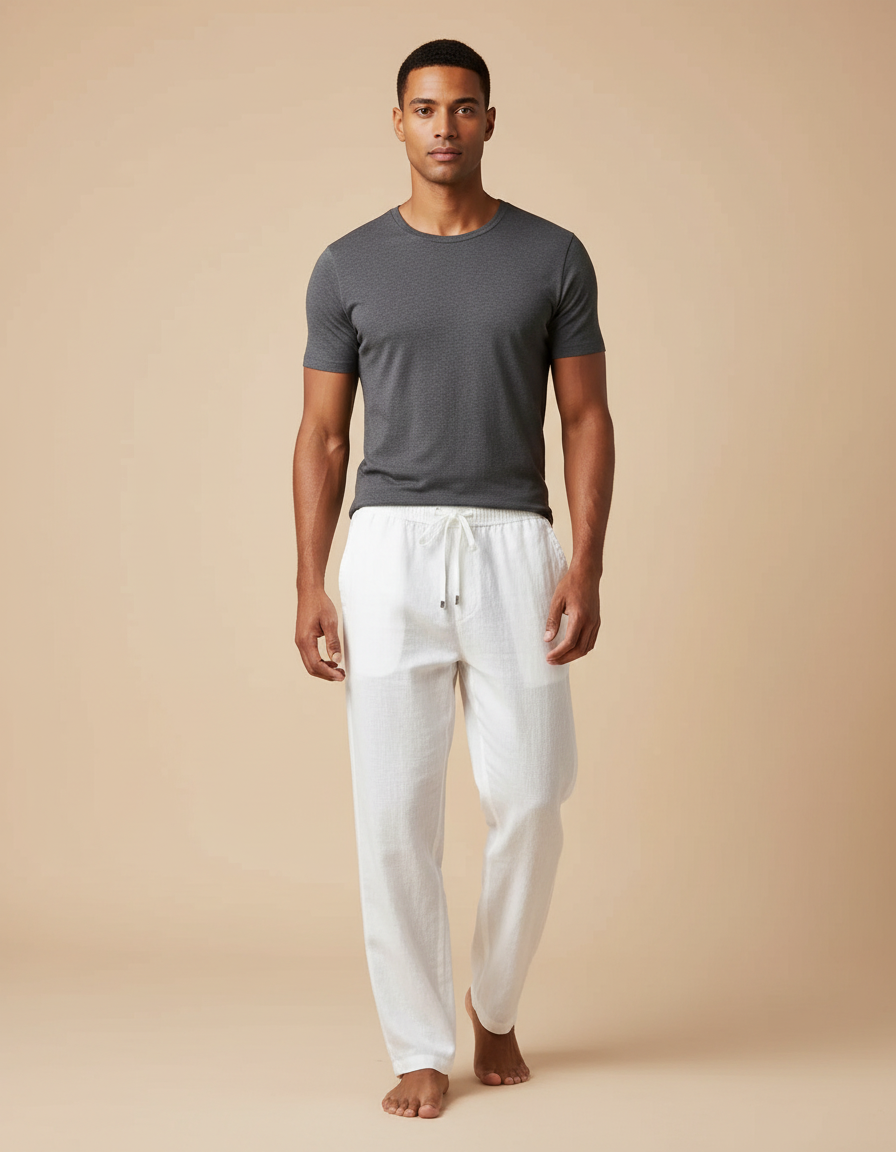 Pantalon Blanc Lin Cordon Léger Homme Décontracté