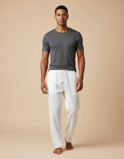 Pantalon Blanc Lin Cordon Léger Homme Décontracté