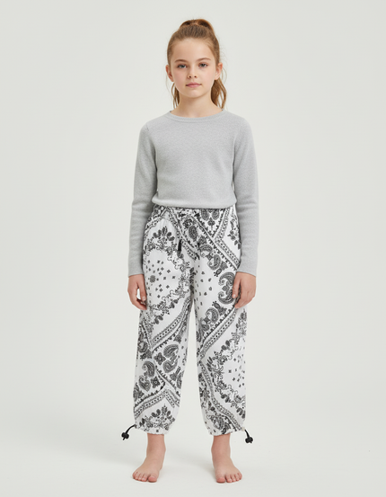 Pantalon Blanc Sarouel Paisley Ample Confortable Enfant - Imprimé Molleton