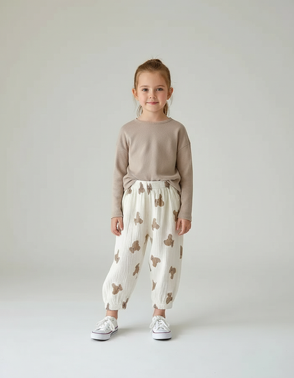 Pantalon Blanc Oursons Mignons Ample Coton Bébé