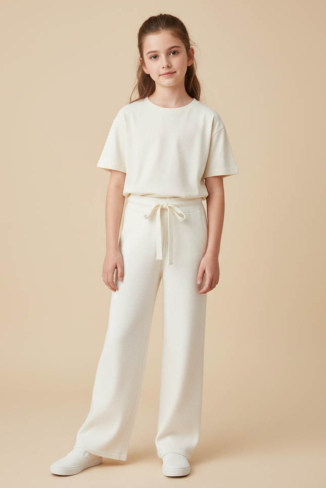 Pantalon Blanc Droit Ample Cordon Confortable Fille - Maille