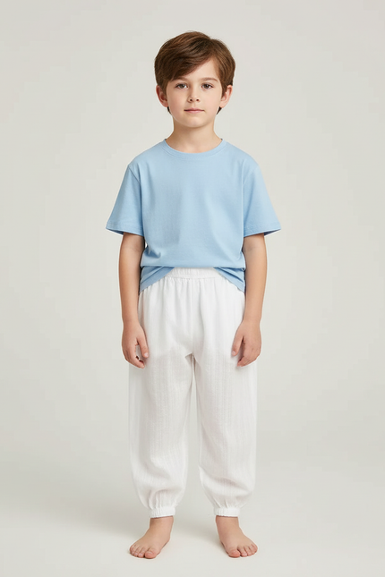 Pantalon Blanc Harem Enfant Unisexe Coton Léger