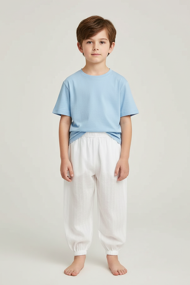 Pantalon Blanc Harem Enfant Unisexe Coton Léger