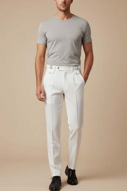 Pantalon Blanc Homme Droit Élégant Coton Slim