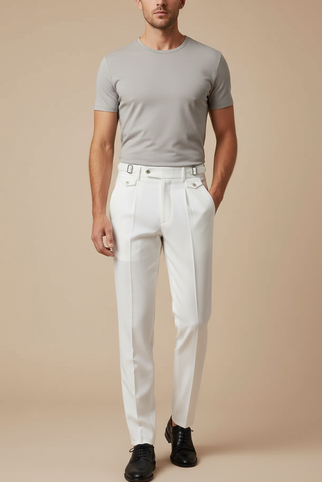 Pantalon Blanc Homme Droit Élégant Coton Slim