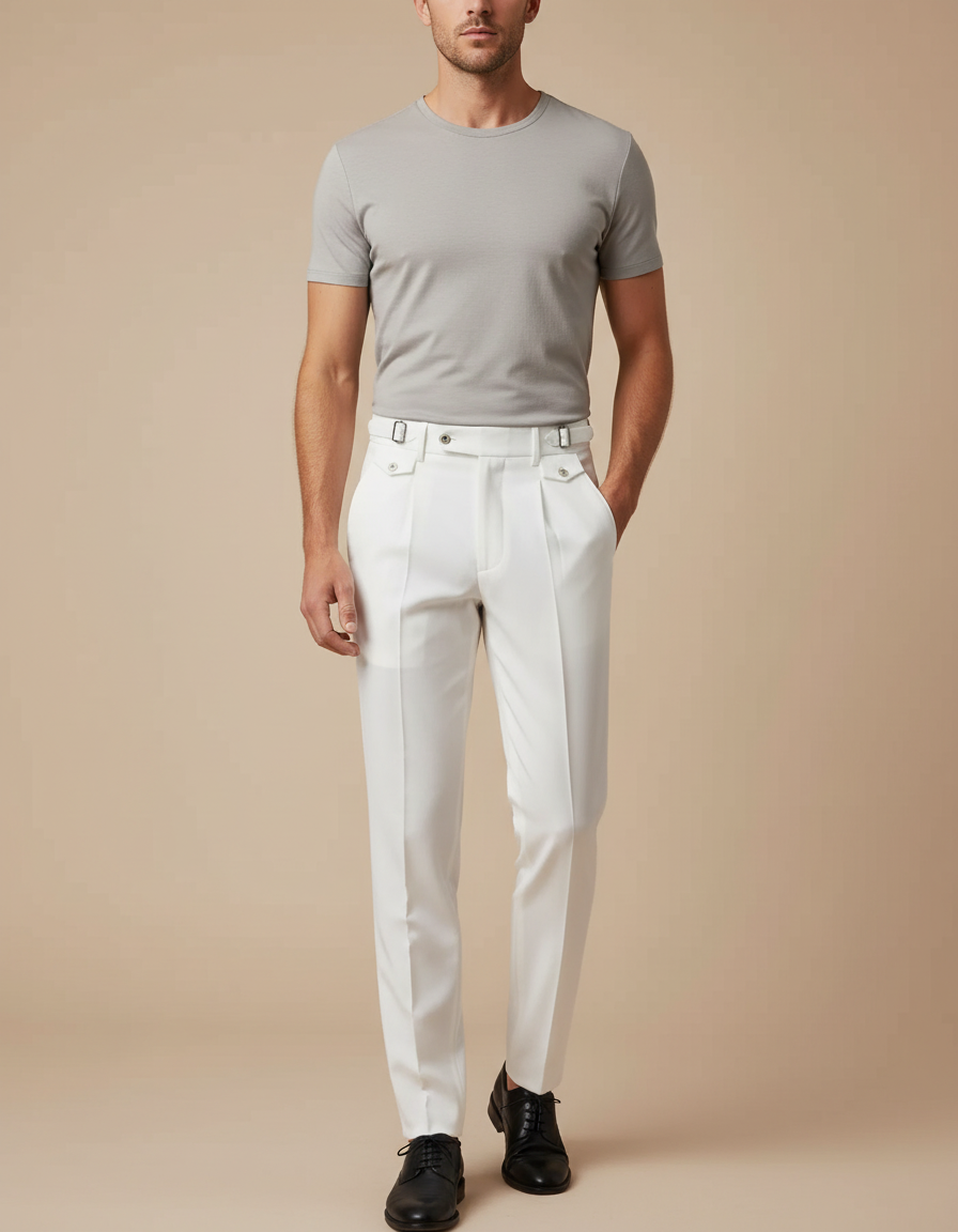 Pantalon Blanc Homme Droit Élégant Coton Slim
