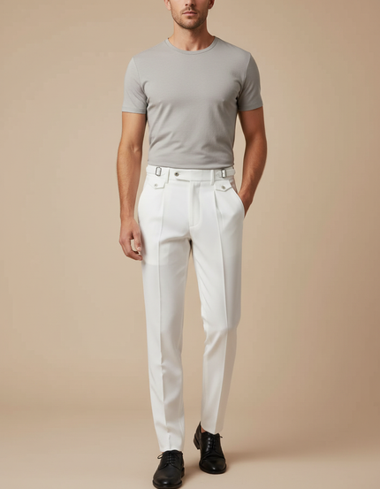 Pantalon Blanc Homme Droit Élégant Coton Slim