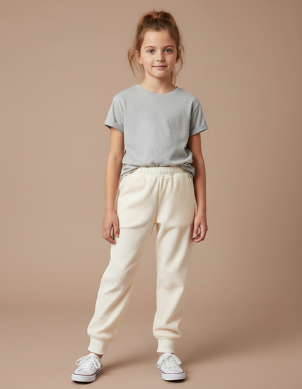 Pantalon Blanc Côtelé Enfant Confortable Décontracté - Beige Cordé