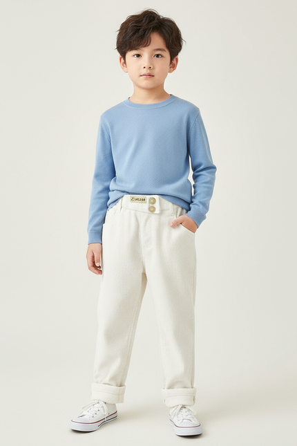 Pantalon Blanc Côtelé Décontracté Ample Enfant Hiver - Cordé
