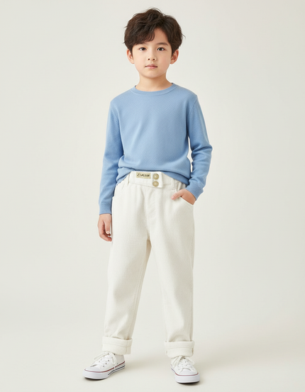 Pantalon Blanc Côtelé Décontracté Ample Enfant Hiver - Cordé