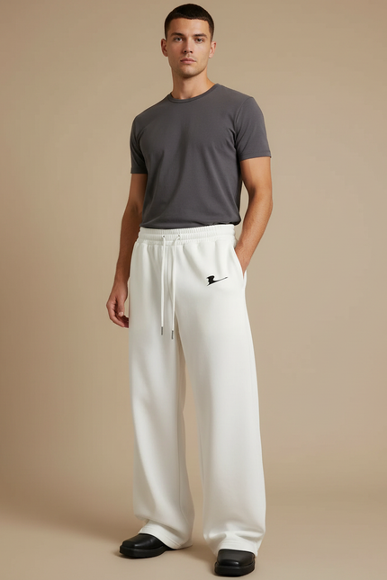 Pantalon Blanc Ample Molletonné Décontracté Homme Logo