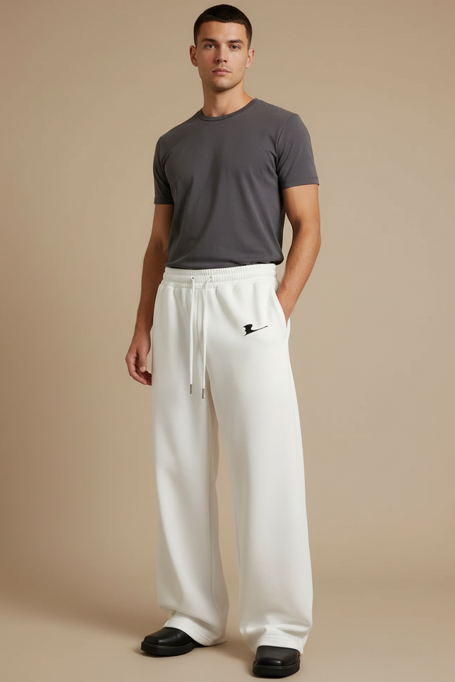 Pantalon Blanc Ample Molletonné Décontracté Homme Logo