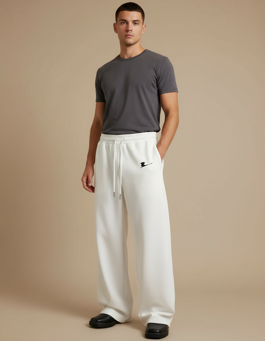 Pantalon Blanc Ample Molletonné Décontracté Homme Logo