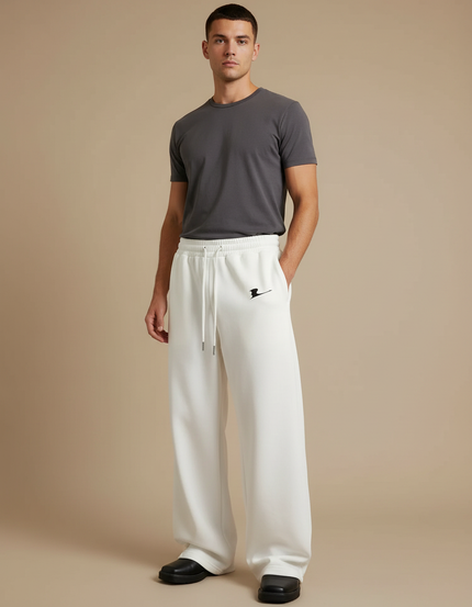 Pantalon Blanc Ample Molletonné Décontracté Homme Logo
