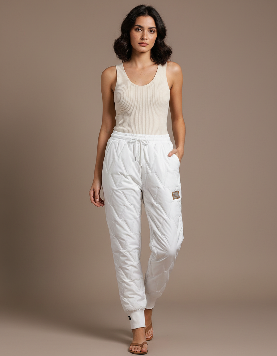 Pantalon Blanc Matelassé Hiver Chaud Femme - Polyester