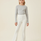 Pantalon Blanc Côtelé Évasé Taille Haute Confortable - Maille