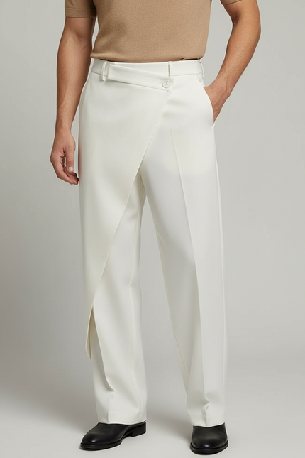 Pantalon Blanc Droit Plissé Irrégulier Décontracté Homme - Polyester