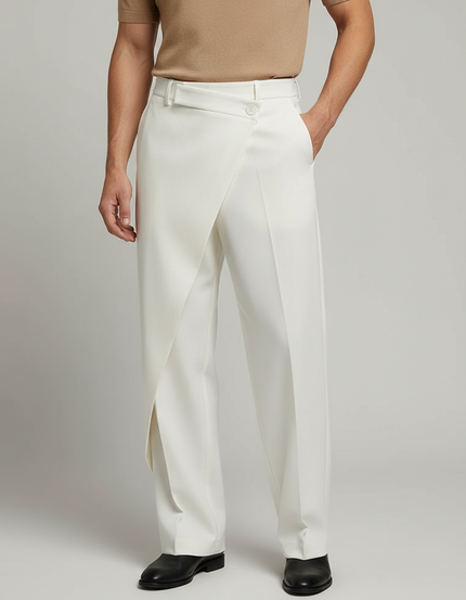 Pantalon Blanc Droit Plissé Irrégulier Décontracté Homme - Polyester