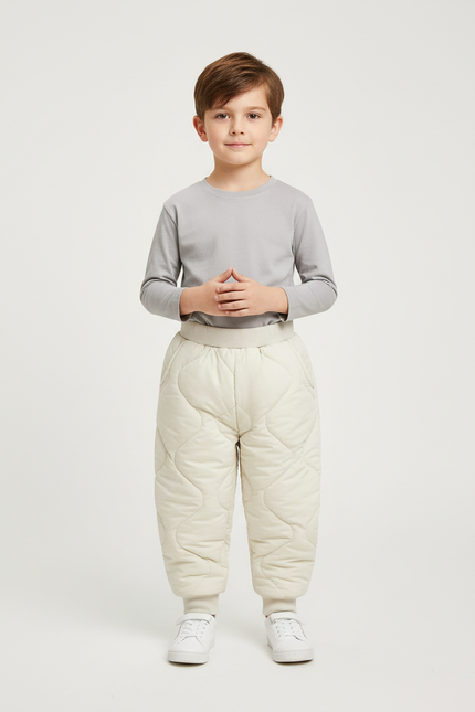 Pantalon Blanc Matelassé Ample Enfant Hiver Chaud - Polyester