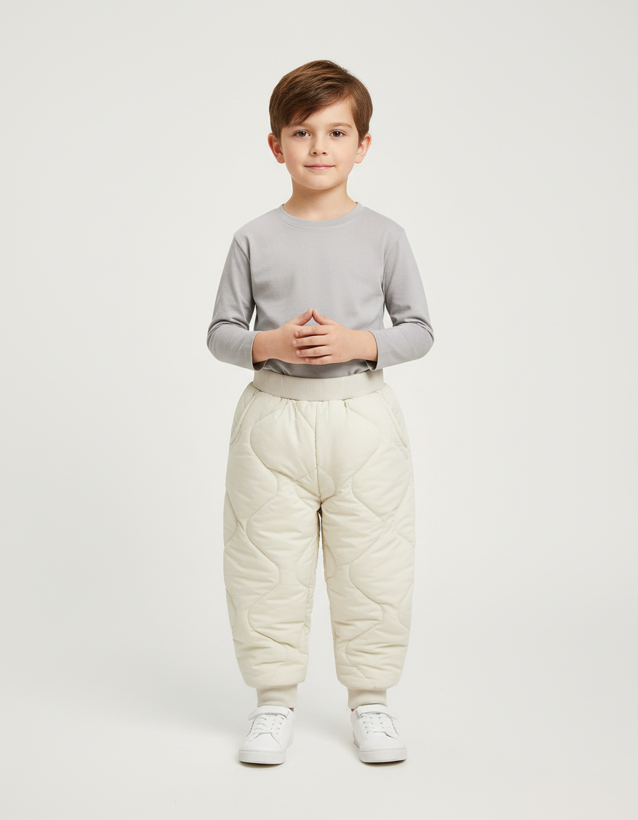 Pantalon Blanc Matelassé Ample Enfant Hiver Chaud - Polyester