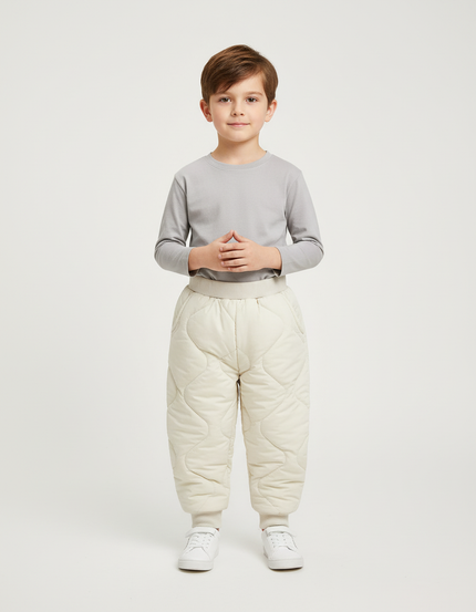 Pantalon Blanc Matelassé Ample Enfant Hiver Chaud - Polyester